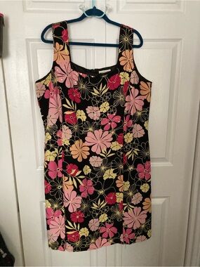 Amanda Smith Black Floral Mini Dress with Pink & Yellow Blooms